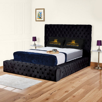 UKBEDFURNITURE Ambassador Black Plush Valvet Upholstered Bed FrameBlackboard With 10 Inch Orthopedic Mattress54 Inch Headboard from B&Q