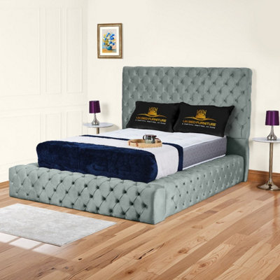 UKBEDFURNITURE Ambassador Grey Plush Valvet Upholstered Gas Lift Ottoman Storage Bed With 54 Inch Headboard from B&Q