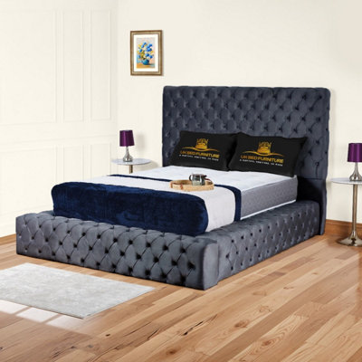 UKBEDFURNITURE Ambassador Black Plush Valvet Upholstered Gas Lift Ottoman Storage Bed With 10 Inch Orthopedic Mattres54 Inch Headboard from B&Q