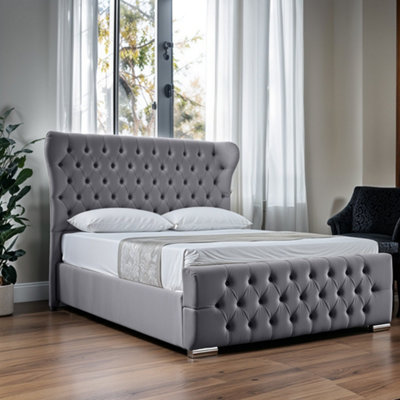 UKBEDFURNITURE Isabella Grey Slatted Base Upholstered Bed Frame Only48 Inch Headboard from B&Q