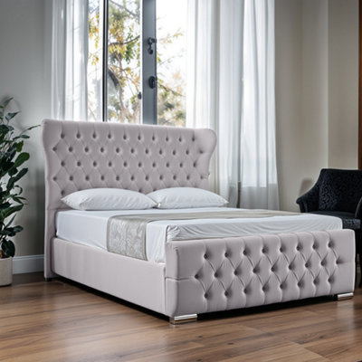 UKBEDFURNITURE Isabella Silver Slatted Base Upholstered Bed Frame Only48 Inch Headboard from B&Q