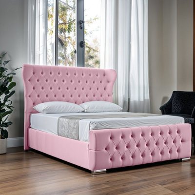 UKBEDFURNITURE Isabella Pink Slatted Base Upholstered Bed FrameWith 10 Inch Orthopedic Mattress48 Inch Headboard from B&Q
