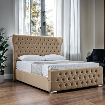 UKBEDFURNITURE Isabella Beige Slatted Base Upholstered Bed FrameWith 10 Inch Orthopedic Mattress48 Inch Headboard from B&Q