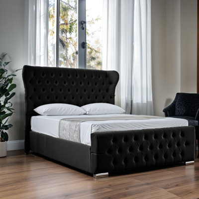 UKBEDFURNITURE Isabella Black Slatted Base Upholstered Gas Lift Ottoman Storage Bed With 48 Inch Headboard from B&Q