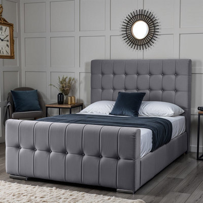 UKBEDFURNITURE Orlando Grey Plush Valvet Upholstered Bed Frame Only- Blackboard48 Inch Headboard from B&Q