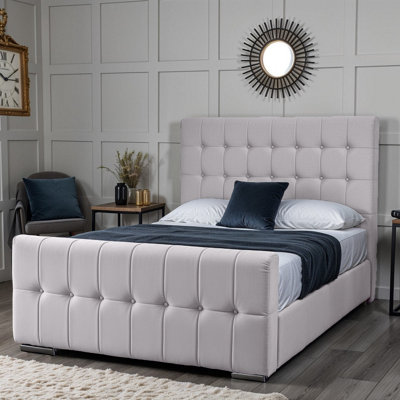 UKBEDFURNITURE Orlando Silver Plush Valvet Upholstered Bed Frame Only- Blackboard48 Inch Headboard from B&Q