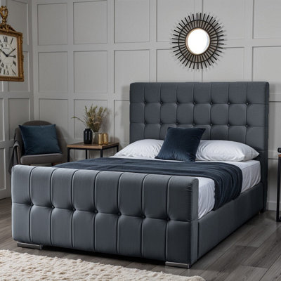 UKBEDFURNITURE Orlando Steel Plush Valvet Upholstered Bed FrameSlatted Base With 10 Inch Orthopedic Mattress48 Inch Headboard from B&Q