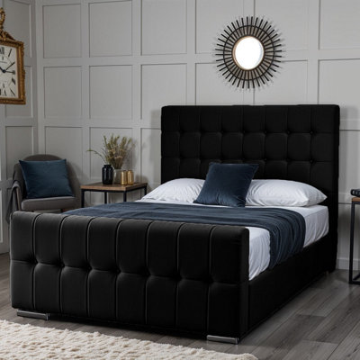 UKBEDFURNITURE Orlando Black Plush Valvet Upholstered Gas Lift Ottoman Storage Bed With 10 Inch Orthopedic Mattres48 Inch Headboard from B&Q