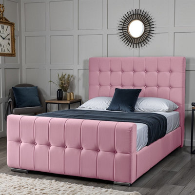 UKBEDFURNITURE Orlando Pink Plush Valvet Upholstered Gas Lift Ottoman Storage Bed With 10 Inch Orthopedic Mattres48 Inch Headboard from B&Q