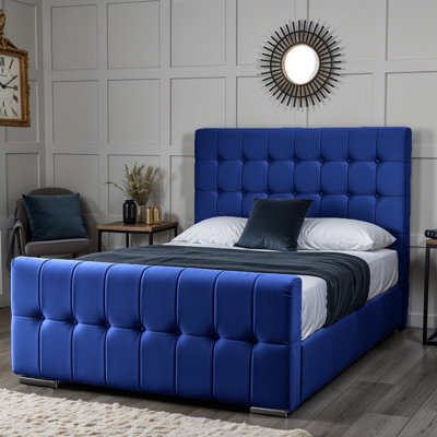 UKBEDFURNITURE Orlando Blue Plush Valvet Upholstered Gas Lift Ottoman Storage Bed With 10 Inch Orthopedic Mattres48 Inch Headboard from B&Q