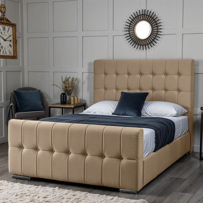 UKBEDFURNITURE Orlando Beige Plush Valvet Upholstered Gas Lift Ottoman Storage Bed With 10 Inch Orthopedic Mattres48 Inch Headboard from B&Q