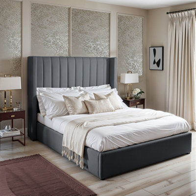 UKBEDFURNITURE Barcelona Wingback Steel Plush Valvet Upholstered Bed Frame Only48 Inch Headboard from B&Q