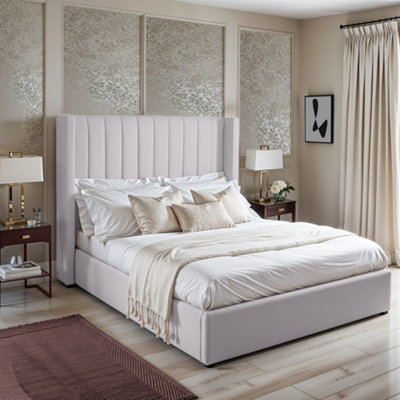 UKBEDFURNITURE Barcelona Wingback Silver Plush Valvet Upholstered Gas Lift Storage Bed With 48 Inch Headboard from B&Q