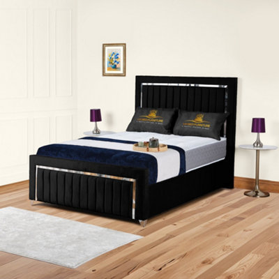 UKBEDFURNITURE Chrome Edge Black Plush Valvet Upholstered Bed FrameSlatted Base With 10 Inch Orthopedic Mattress48 Inch Headboard from B&Q