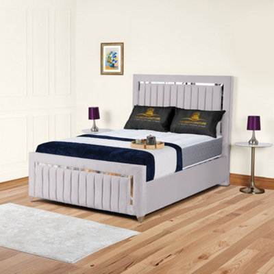 UKBEDFURNITURE Chrome Edge Silver Plush Valvet Upholstered Gas Lift Ottoman Storage Bed With 10 Inch Orthopedic Mattres48 Inch Headboard from B&Q