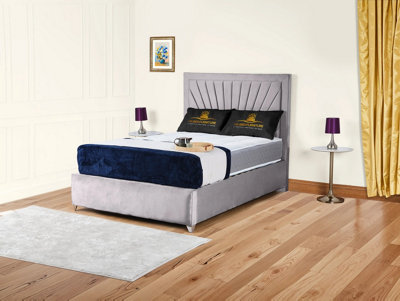UKBEDFURNITURE Sunrise Silver Plush Valvet Upholstered Bed Frame OnlySlatted Base48 Inch Headboard from B&Q