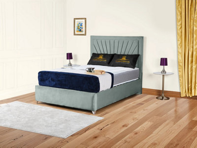 UKBEDFURNITURE Sunrise Grey Plush Valvet Upholstered Bed FrameSlatted Base With 10 Inch Orthopedic Mattress48 Inch Headboard from B&Q