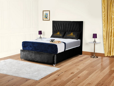 UKBEDFURNITURE Sunrise Black Plush Valvet Upholstered Gas Lift Ottoman Storage Bed With 48 Inch Headboard from B&Q