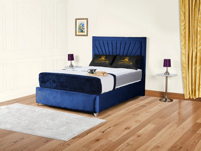 UKBEDFURNITURE Sunrise Blue Plush Valvet Upholstered Gas Lift Ottoman Storage Bed With 48 Inch Headboard from B&Q