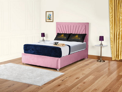 UKBEDFURNITURE Sunrise Pink Plush Valvet Upholstered Gas Lift Ottoman Storage Bed With 10 Inch Orthopedic Mattres48 Inch Headboard from B&Q