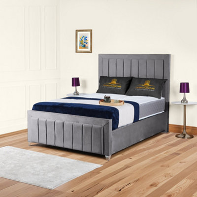 UKBEDFURNITURE Sierra Grey Plush Valvet Upholstered Bed Frame OnlySlatted Base48 Inch Headboard from B&Q