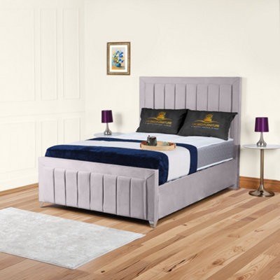 UKBEDFURNITURE Sierra Silver Plush Valvet Upholstered Bed Frame OnlySlatted Base48 Inch Headboard from B&Q