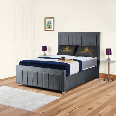 UKBEDFURNITURE Sierra Steel Plush Valvet Upholstered Bed Frame OnlySlatted Base48 Inch Headboard from B&Q