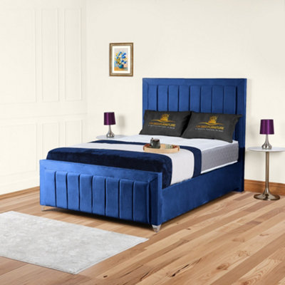 UKBEDFURNITURE Sierra Blue Plush Valvet Upholstered Bed Frame OnlySlatted Base48 Inch Headboard from B&Q
