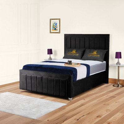 UKBEDFURNITURE Sierra Black Plush Valvet Upholstered Bed FrameSlatted Base With 10 Inch Orthopedic Mattress48 Inch Headboard from B&Q