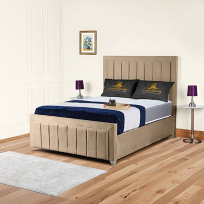 UKBEDFURNITURE Sierra Beige Plush Valvet Upholstered Bed FrameSlatted Base With 10 Inch Orthopedic Mattress48 Inch Headboard from B&Q