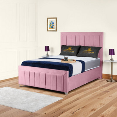 UKBEDFURNITURE Sierra Pink Plush Valvet Upholstered Gas Lift Ottoman Storage Bed With 48 Inch Headboard from B&Q