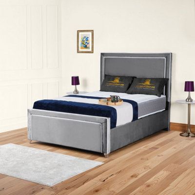 UKBEDFURNITURE Ariana Grey Plush Valvet Upholstered Bed Frame OnlySlatted Base48 Inch Headboard from B&Q