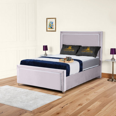 UKBEDFURNITURE Ariana Silver Plush Valvet Upholstered Bed FrameSlatted Base With 10 Inch Orthopedic Mattress48 Inch Headboard from B&Q