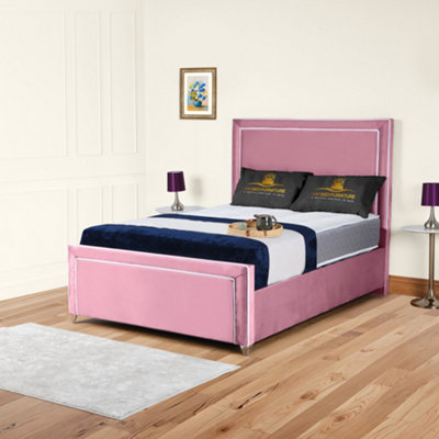 UKBEDFURNITURE Ariana Pink Plush Valvet Upholstered Bed FrameSlatted Base With 10 Inch Orthopedic Mattress48 Inch Headboard from B&Q