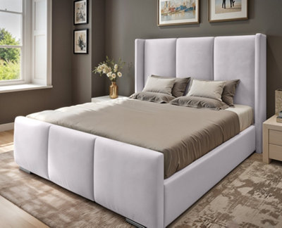 UKBEDFURNITURE Miami Wingback Silver Plush Valvet Upholstered Gas Lift Ottoman Storage Bed With 10 Inch Orthopedic Mattres48 Inch Headboard from B&Q