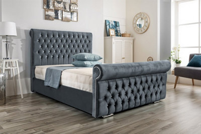 UKBEDFURNITURE Faye Steel Plush Valvet Upholstered Gas Lift Ottoman Storage Bed With 48 Inch Headboard from B&Q