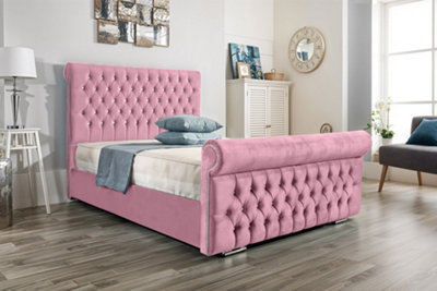 UKBEDFURNITURE Faye Pink Plush Valvet Upholstered Gas Lift Ottoman Storage Bed With 48 Inch Headboard from B&Q
