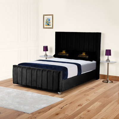 UKBEDFURNITURE Empire Wingback Black Plush Valvet Upholstered Bed FrameSlatted Base With 10 Inch Orthopedic Mattress48 Inch Headboard from B&Q