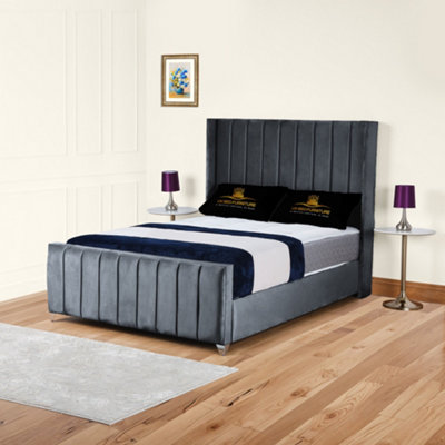 UKBEDFURNITURE Empire Wingback Steel Plush Valvet Upholstered Bed FrameSlatted Base With 10 Inch Orthopedic Mattress48 Inch Headboard from B&Q