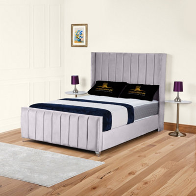 UKBEDFURNITURE Empire Wingback Silver Plush Valvet Upholstered Gas Lift Ottoman Storage Bed With 48 Inch Headboard from B&Q