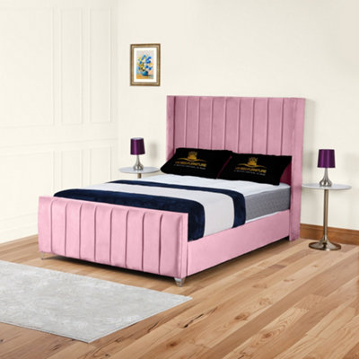 UKBEDFURNITURE Empire Wingback Pink Plush Valvet Upholstered Gas Lift Ottoman Storage Bed With 48 Inch Headboard from B&Q