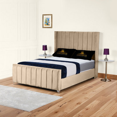 UKBEDFURNITURE Empire Wingback Beige Plush Valvet Upholstered Gas Lift Ottoman Storage Bed With 48 Inch Headboard from B&Q