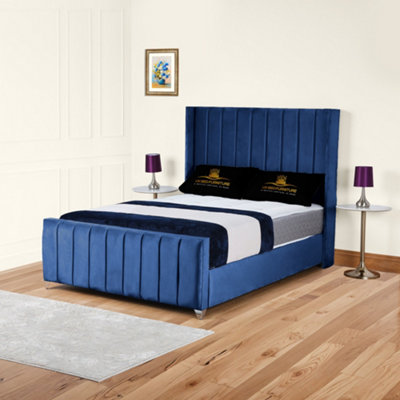 UKBEDFURNITURE Empire Wingback Blue Plush Valvet Upholstered Gas Lift Ottoman Storage Bed With 10 Inch Orthopedic Mattres48 Inch Headboard from B&Q