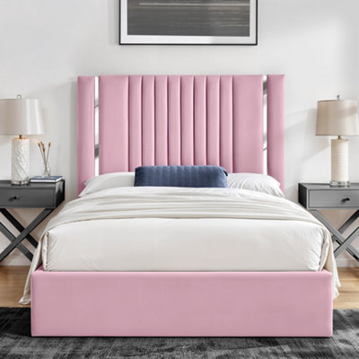 UKBEDFURNITURE Valencia Pink Plush Valvet Upholstered Bed FrameSlatted Base With 10 Inch Orthopedic Mattress48 Inch Headboard from B&Q