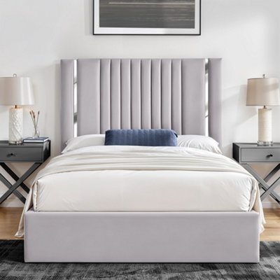 UKBEDFURNITURE Valencia Silver Plush Valvet Upholstered Gas Lift Ottoman Storage Bed With 10 Inch Orthopedic Mattres48 Inch Headboard from B&Q