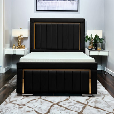 UKBEDFURNITURE Princess Black Plush Valvet Upholstered Bed Frame OnlySlatted Base48 Inch Headboard from B&Q