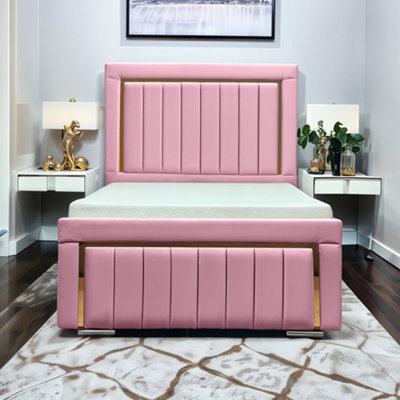 UKBEDFURNITURE Princess Pink Plush Valvet Upholstered Bed FrameSlatted Base With 10 Inch Orthopedic Mattress48 Inch Headboard from B&Q