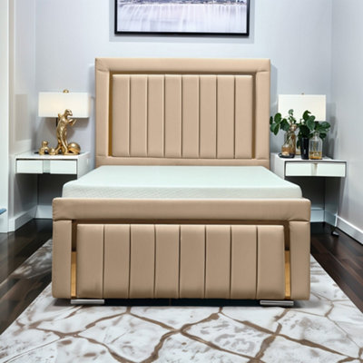 UKBEDFURNITURE Princess Beige Plush Valvet Upholstered Gas Lift Ottoman Storage Bed With 48 Inch Headboard from B&Q