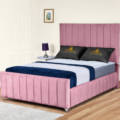 UKBEDFURNITURE Milano Pink Plush Valvet Upholstered Bed Frame OnlySlatted Base48 Inch Headboard from B&Q