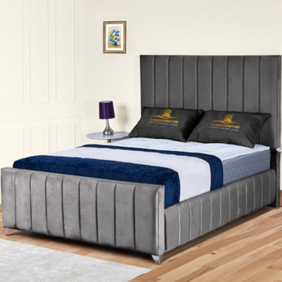 UKBEDFURNITURE Milano Grey Plush Valvet Upholstered Bed FrameSlatted Base With 10 Inch Orthopedic Mattress48 Inch Headboard from B&Q